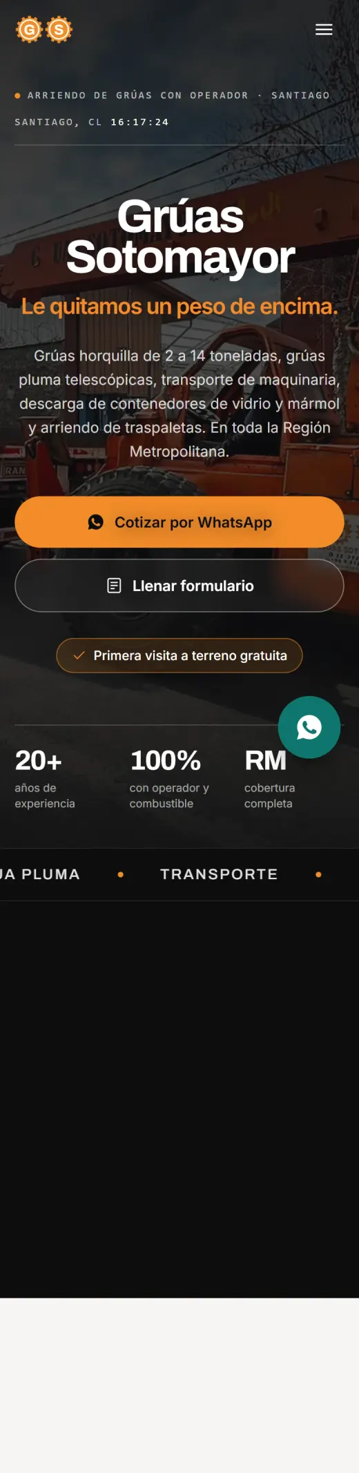 Grúas Sotomayor, web con panel propio hecho por Rameseba
