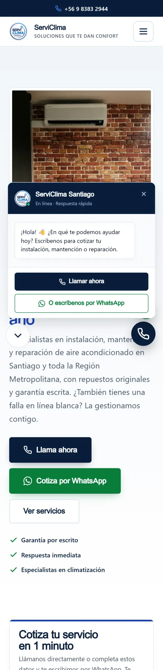 Serviclima, landing de servicios hecho por Rameseba