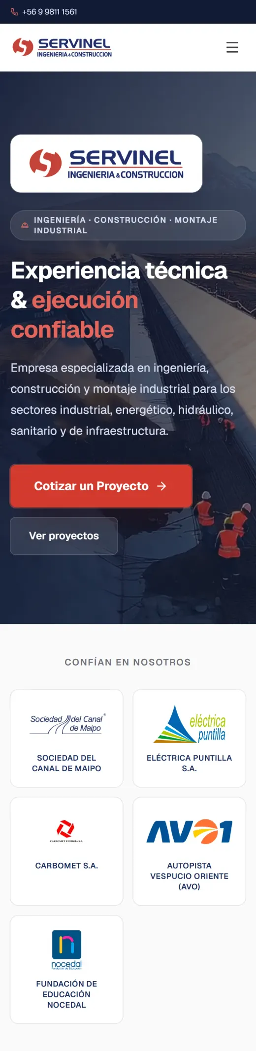 Servinel, sitio corporativo hecho por Rameseba